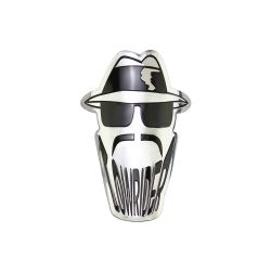 NAME PLATE : LOWRIDER ROUND SILHOUETTE TETE CHROME ET NOIR
